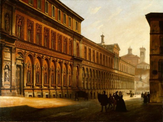 1842 - Veduta dell'ospedale Maggiore di Milano, 1842 olio su tela di Luigi Premazzi